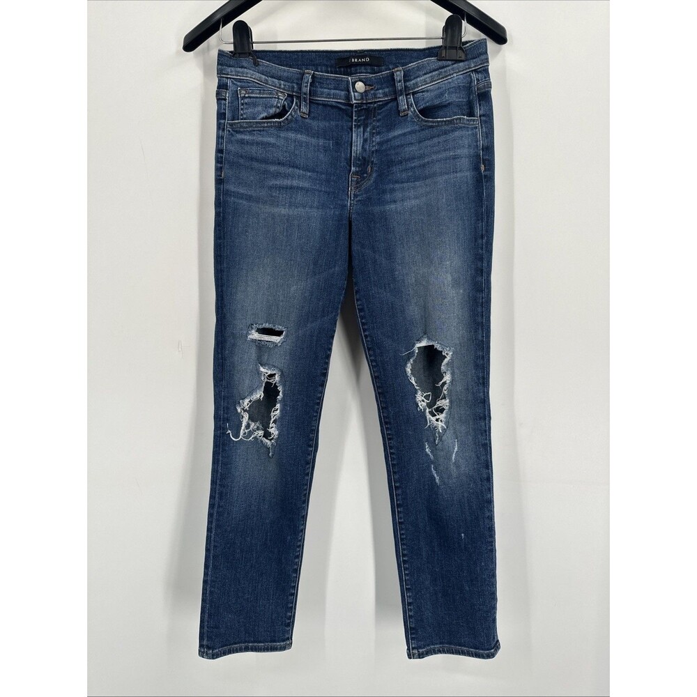 J Brand Sadey Jeans Women's Size 28 Decoy Destruct Slim Straight Modern Mid Rise